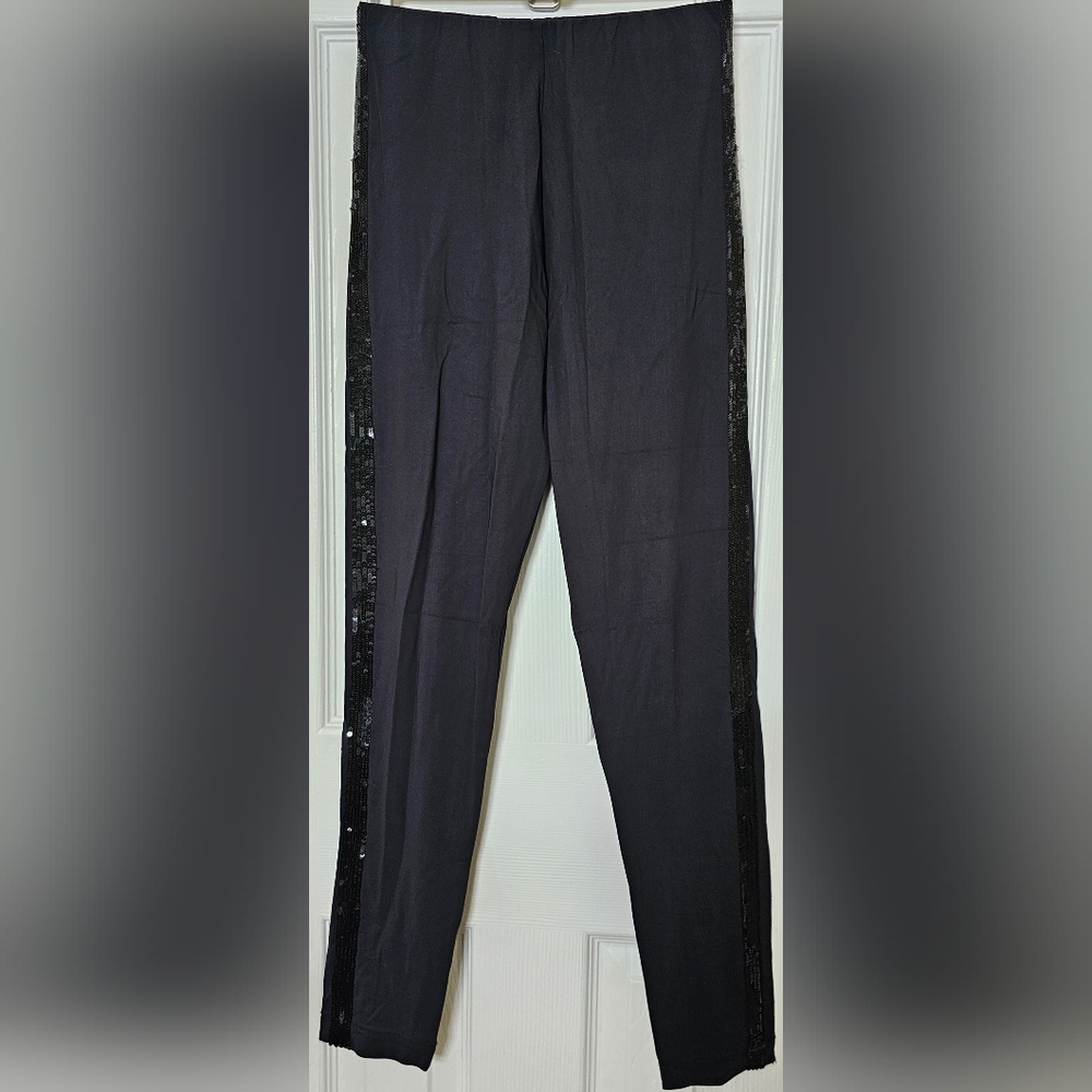 Roberto Cavalli Mesh Sequins Stretchy Black Leggings Cropped Pants Italy Size S